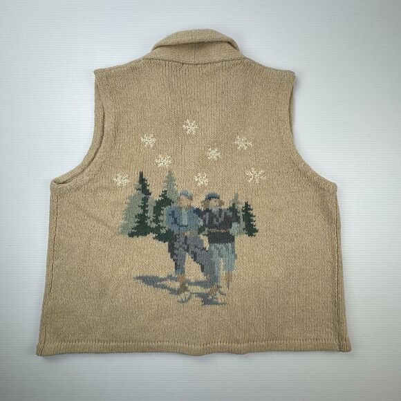Vintage Eddie Bauer Legends Wool Blend Vest 3X Tan Ice Skating Scene - Picture 2 of 5